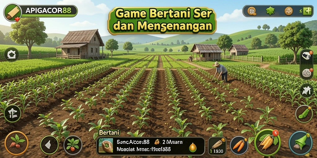 Screenshot APIGACOR88 menunjukkan antarmuka bertani yang menarik dan interaktif.