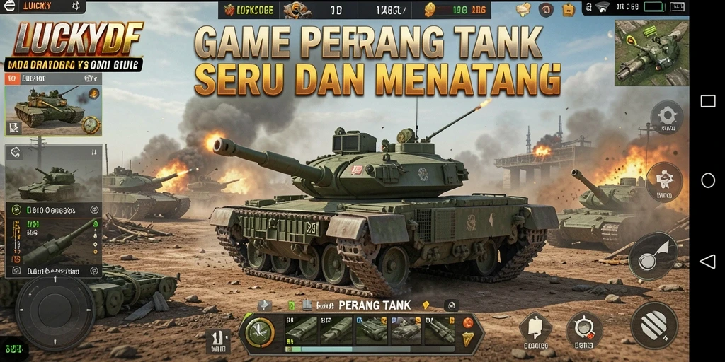 Tampilan antarmuka permainan Perang Tank yang modern dan dinamis.