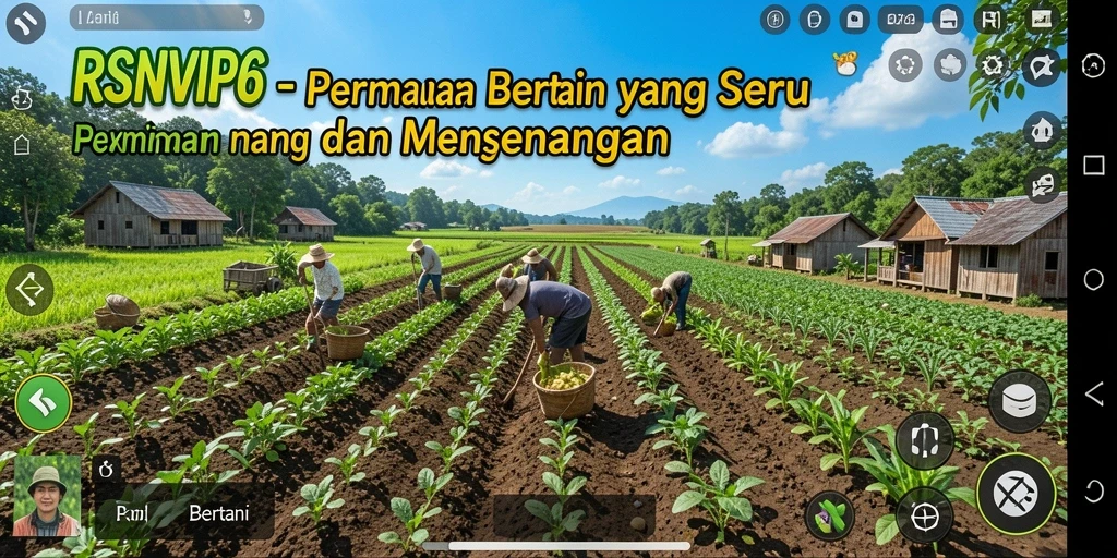 Tampilan antarmuka RSNVIP6 menunjukkan ladang yang subur dan kegiatan bertani.