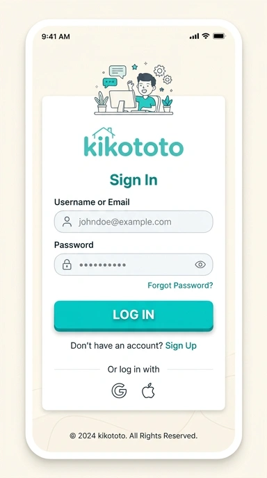 Tampilan halaman login kikototo